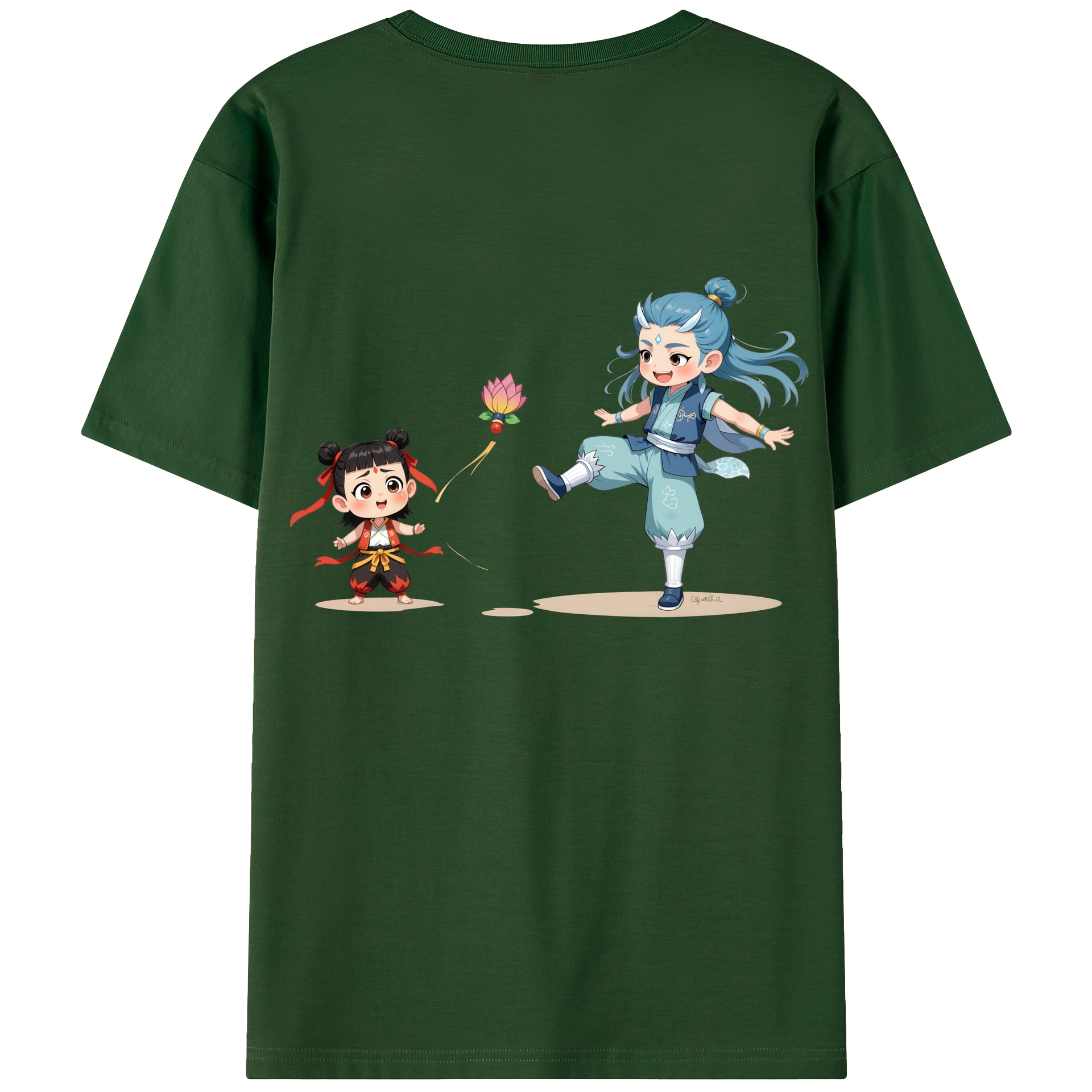 （画像用） Ne Zha 2 ナタ 魔童の大暴れ 綿100％半袖Tシャツ（背面プリント）